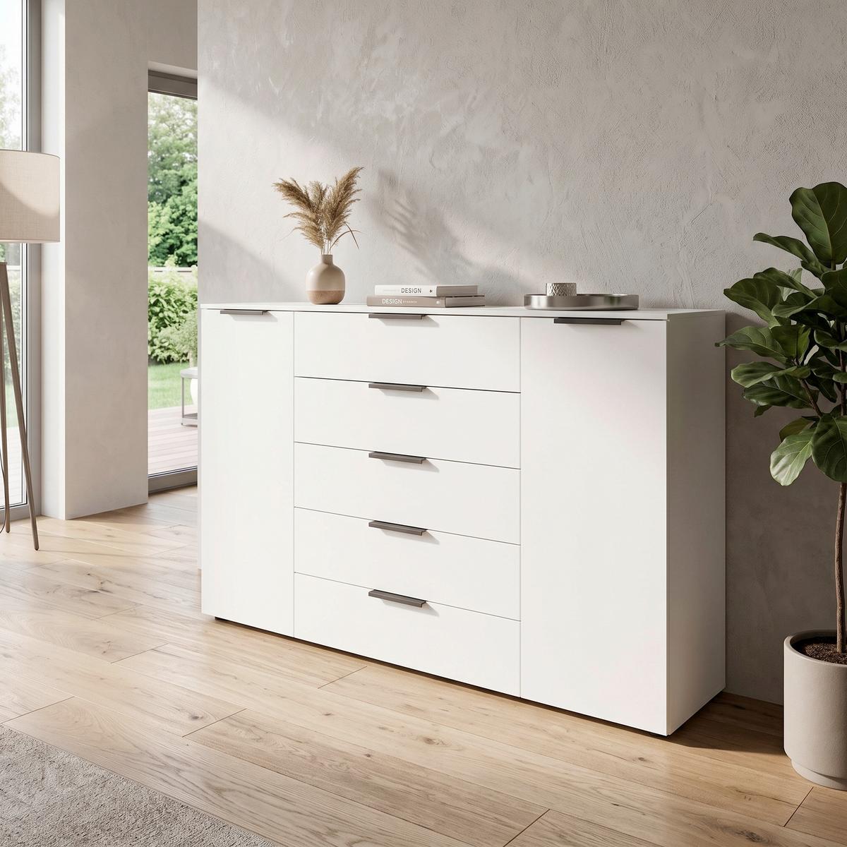 Kommode Flipp Weiß/Graphitfarben B: 160 cm - Schwarz/Graphitfarben, MODERN, Holzwerkstoff (160/100/42cm) - Rauch Möbel