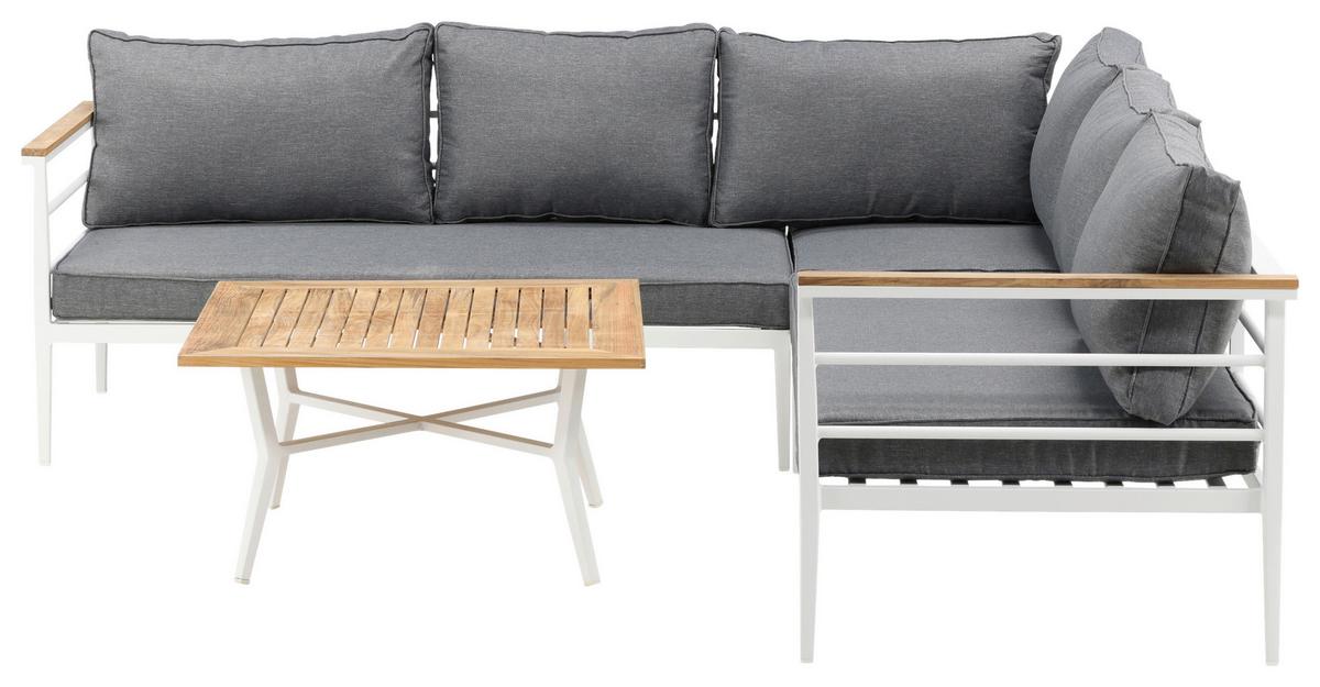 Loungegarnitur 2-Tlg Mexico Teakholz/Metall mit Kissen - Weiß, KONVENTIONELL, Holz/Metall (233/233cm) - Gardenson