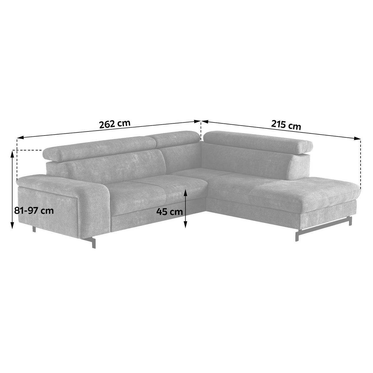 Ecksofa mit Bettkasten Emma Blau 262x215 cm - Blau/Schwarz, Textil (262/215cm) - MID.YOU