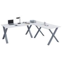 Eckschreibtisch Lona Weiß B: 80 Cm - Silberfarben/Weiß, MODERN, Holzwerkstoff/Metall (190/80/76cm) - MID.YOU