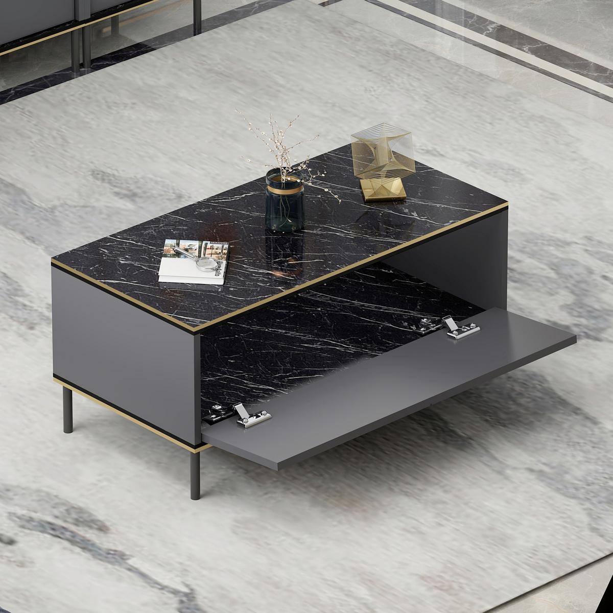 Couchtisch Imaj Anthrazit/schwarz B: 90 Cm - Anthrazit/Schwarz, Design, Holzwerkstoff/Metall (90/45/40cm) - Livetastic