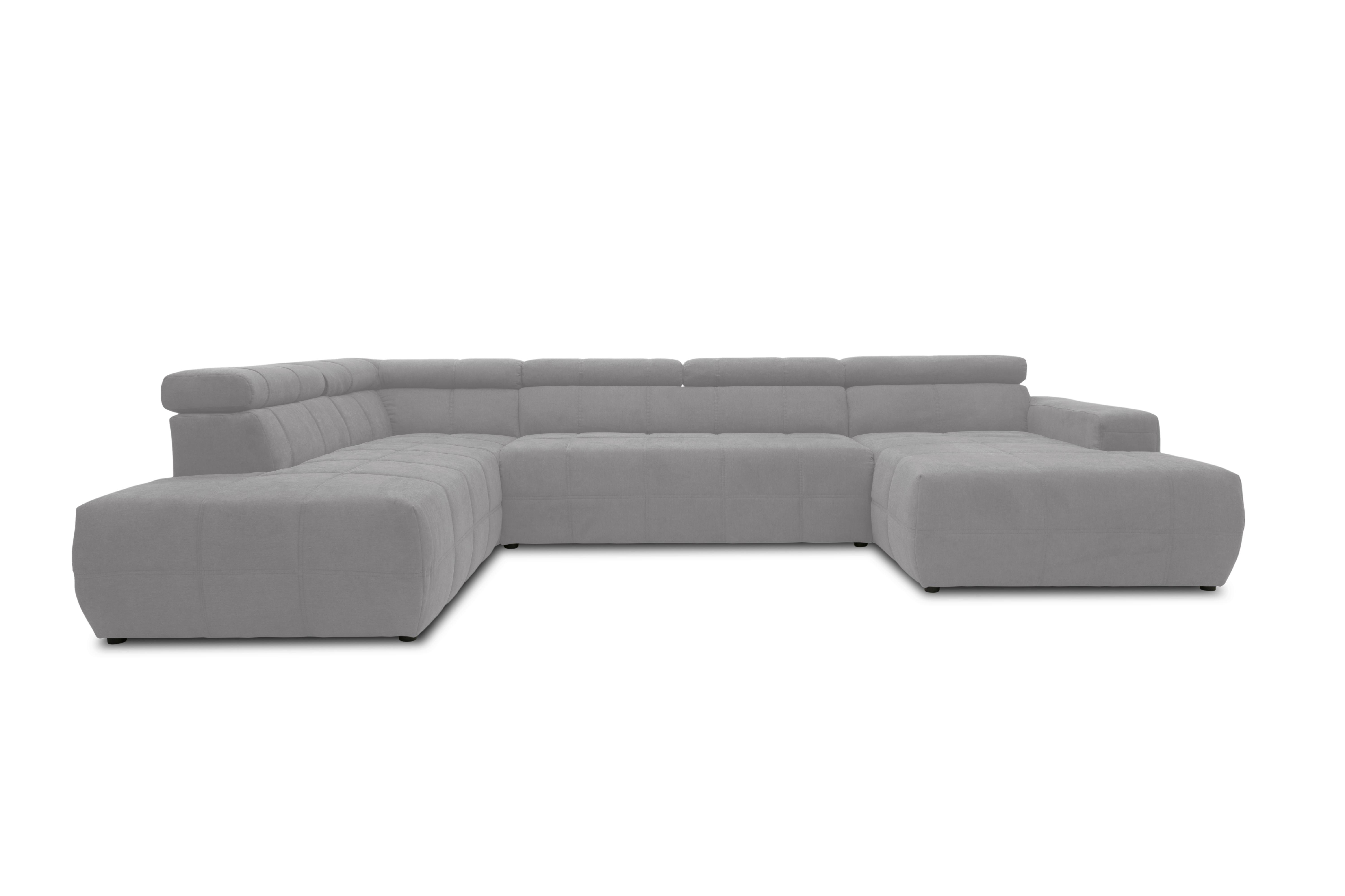 Wohnlandschaft Brandon Mit Kopfteilverstellung Silber - Silberfarben/Schwarz, Design, Textil (228/359/175cm) - MID.YOU