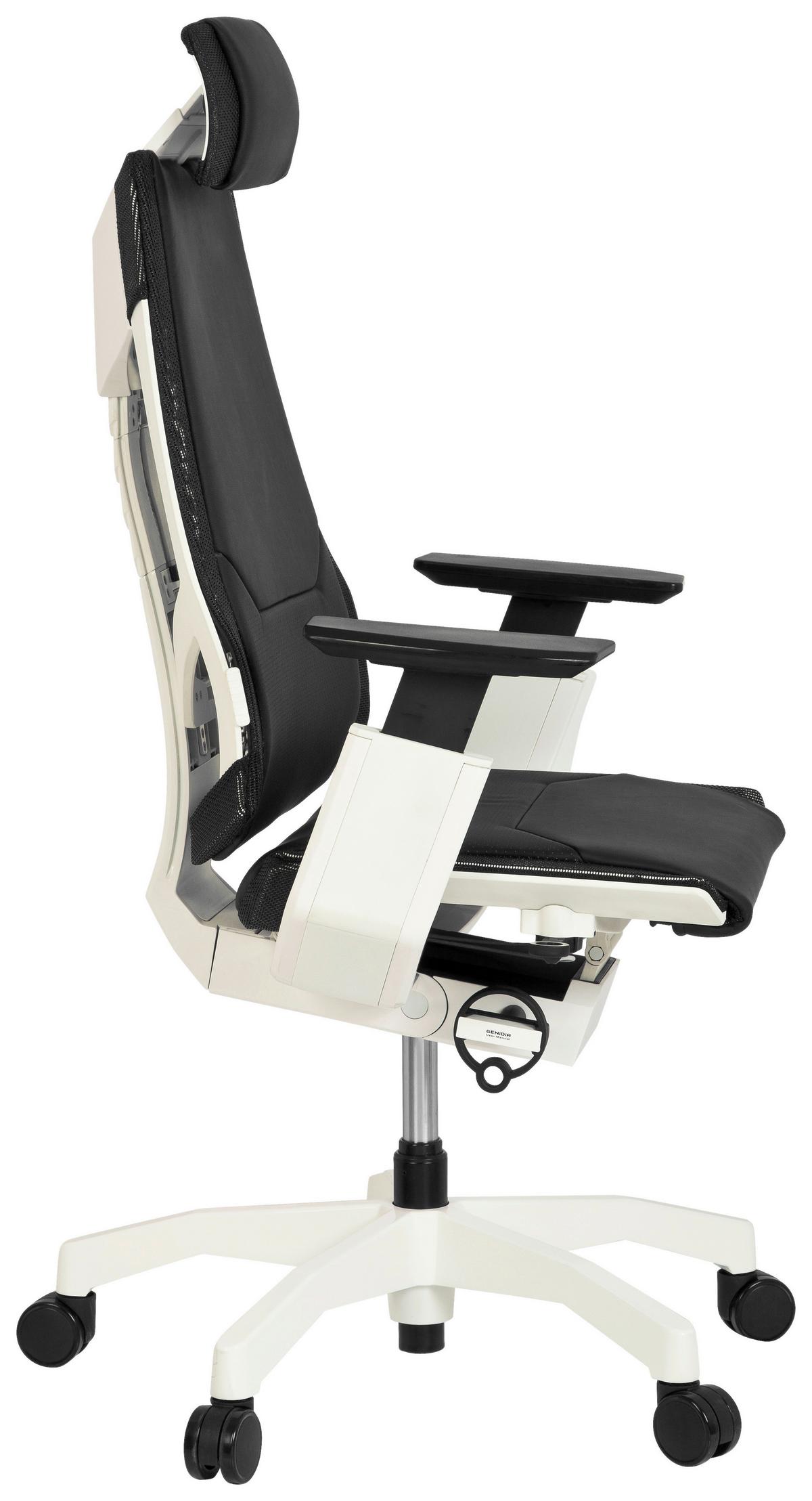 Drehstuhl Genidia  Pro White Echtleder Schwarz Bis 120kg - Schwarz/Weiß, MODERN, Leder/Kunststoff (57/119/46cm) - MID.YOU