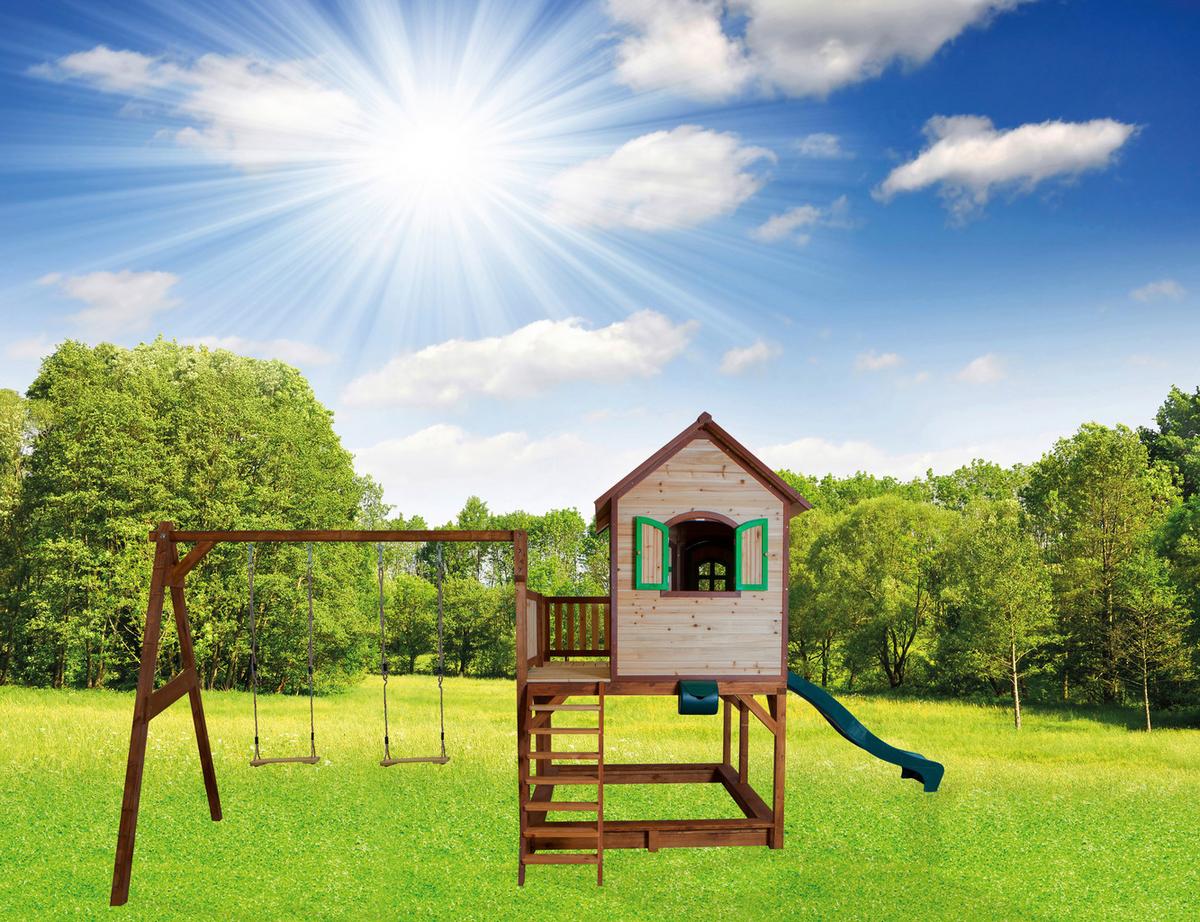 Spielhaus Holz mit Rutsche und Sandkiste Braun Axi Liam - Braun, Holz (588/305/270cm) - Ambia Garden