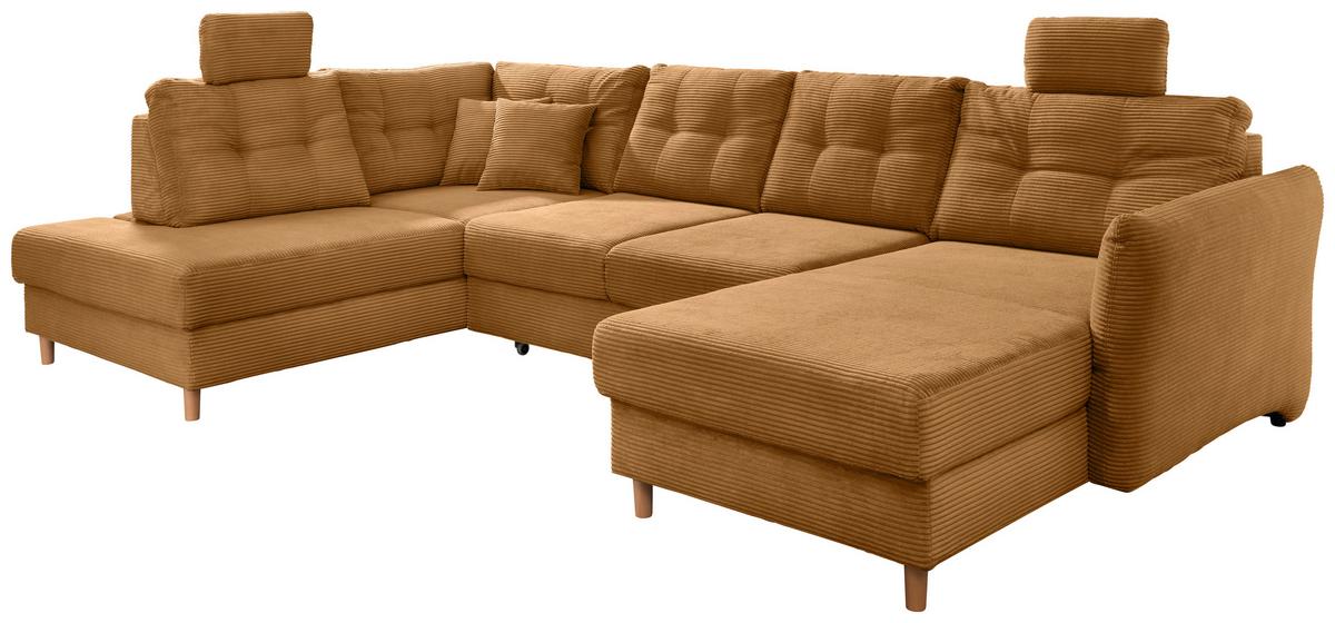 Wohnlandschaft Brizzini mit Schlaffunktion, Goldfarben - Goldfarben/Naturfarben, MODERN, Textil (206/338-352/176cm) - Livetastic