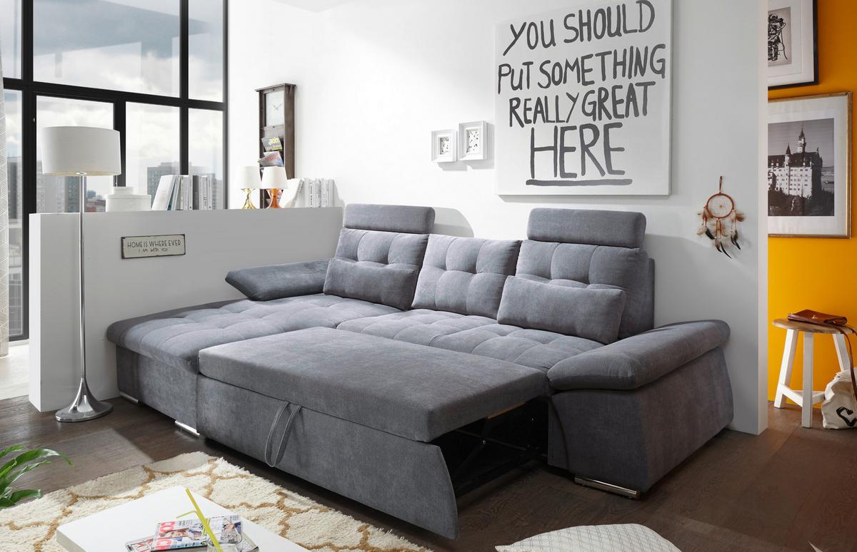 Sedací souprava s rozkladem Nalo tmavě šedá - barvy stříbra/tmavě šedá, Konvenční, kompozitní dřevo/textil (170/268cm) - MID.YOU