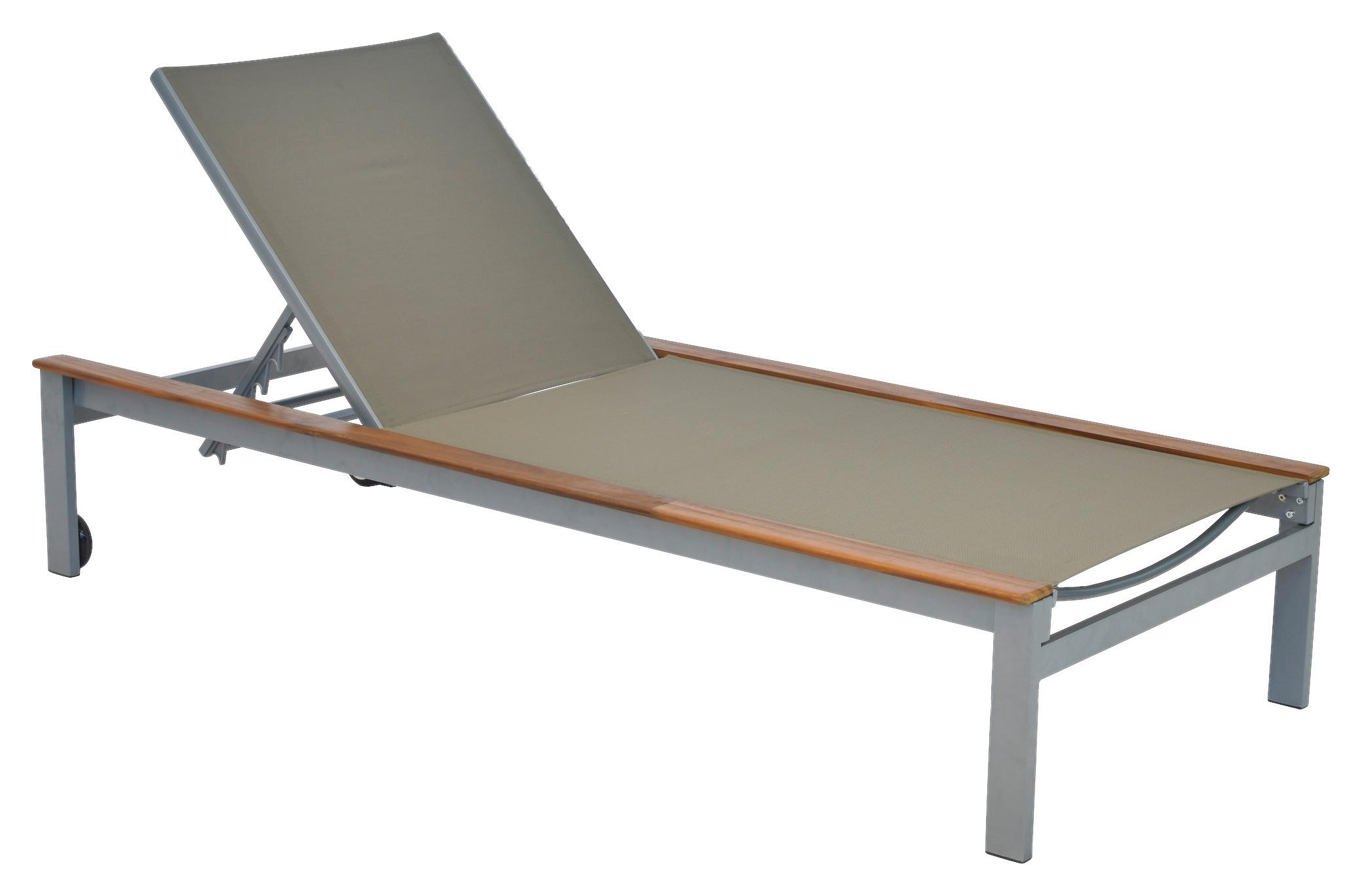 Sonnenliege Naxos Aluminium, Akazie verstellbar - Beige/Silberfarben, MODERN, Holz/Metall (198/103/84cm) - Gardenson