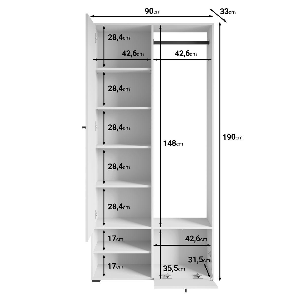 Garderobe Dino Eiche Artisan/schwarz B: 90 Cm - Schwarz/Eiche Artisan, Trend, Holzwerkstoff (90/190/33cm) - P & B