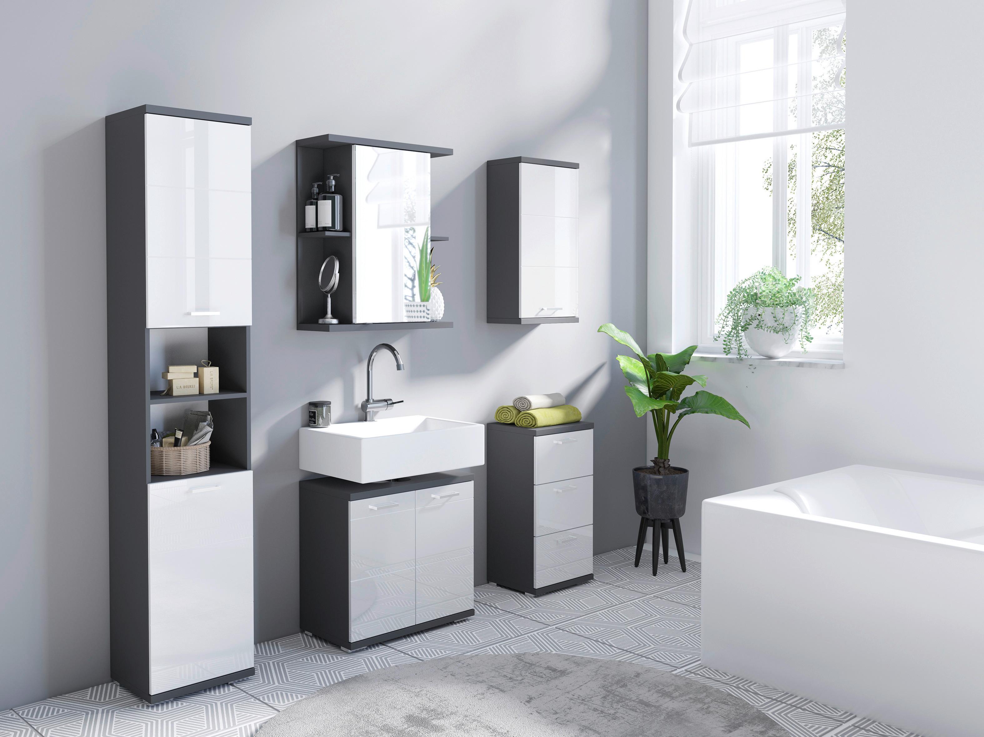 Spiegelschrank Nebraska BxHxT: 60x70x25 cm Anthrazit - Anthrazit, MODERN, Glas/Holzwerkstoff (60/70/25cm) - MID.YOU