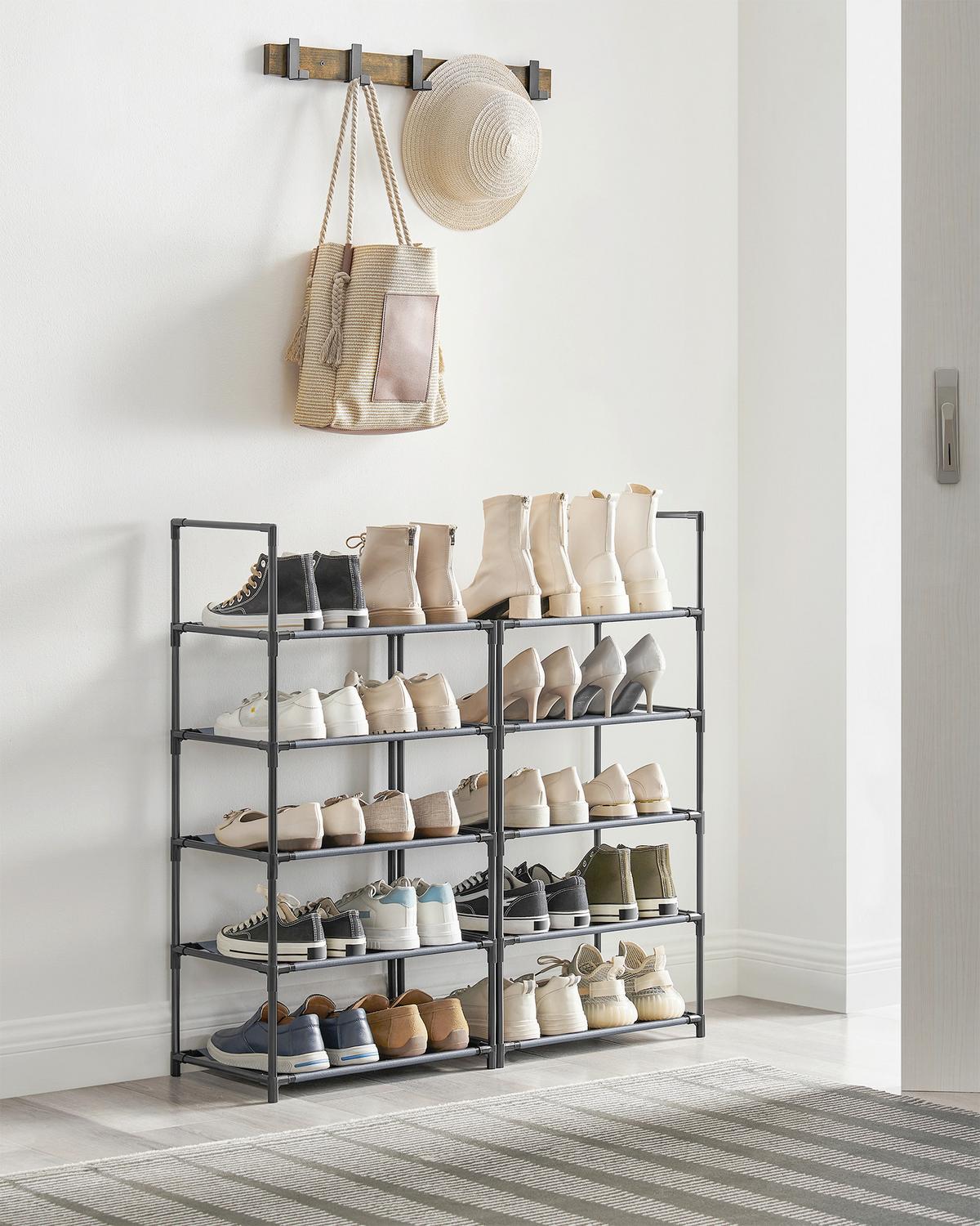 Schuhregal Grau B: 45cm - Grau, Basics, Kunststoff/Textil (45/173/28cm)