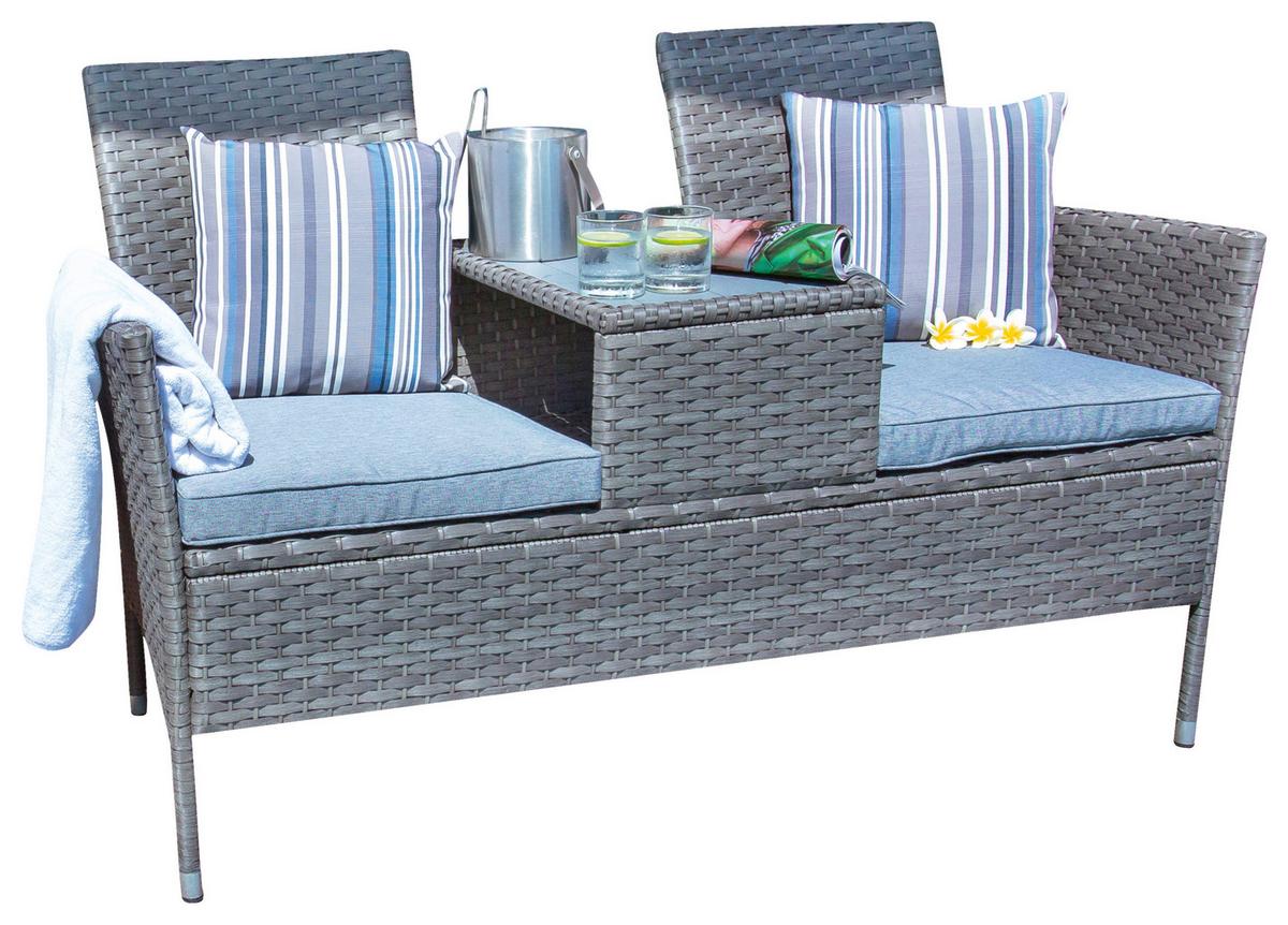 Gartenbank Polyrattan 2-Sitzer Pescara Grau mit Kissen - Grau, MODERN, Kunststoff/Textil (143/87/64.5cm) - Luca Bessoni