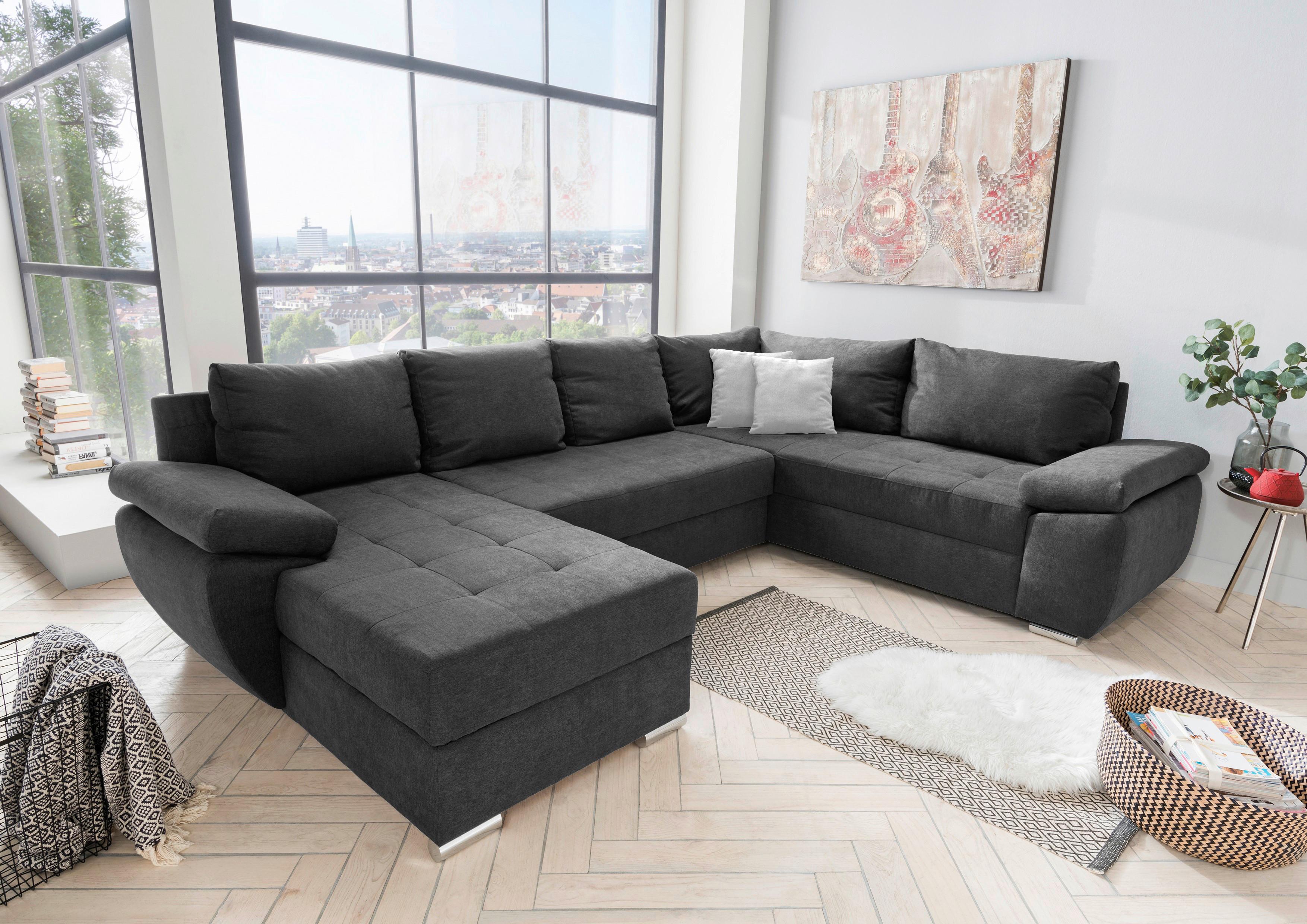 Wohnlandschaft mit Schlaffunktion Terana - Chromfarben/Anthrazit, KONVENTIONELL, Textil (157/294/219cm) - Livetastic
