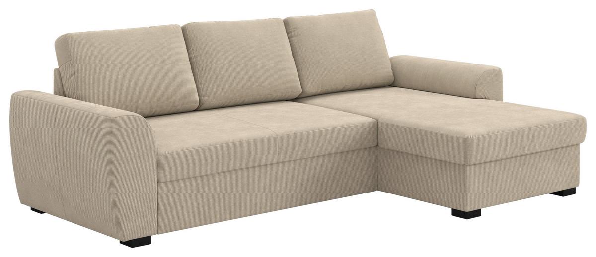 Ecksofa mit Bettfunktion Cord braun, B: 253cm - Schwarz/Braun, Trend, Textil (253/154cm) - MID.YOU