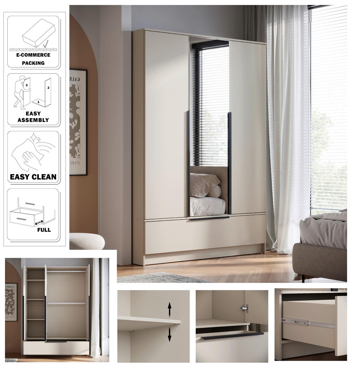 Kleiderschrank SPIRIT Kashmir Beige 134,5 cm - Kaschmir/Beige, KONVENTIONELL, Holzwerkstoff (134,5/192,9/51cm) - P & B