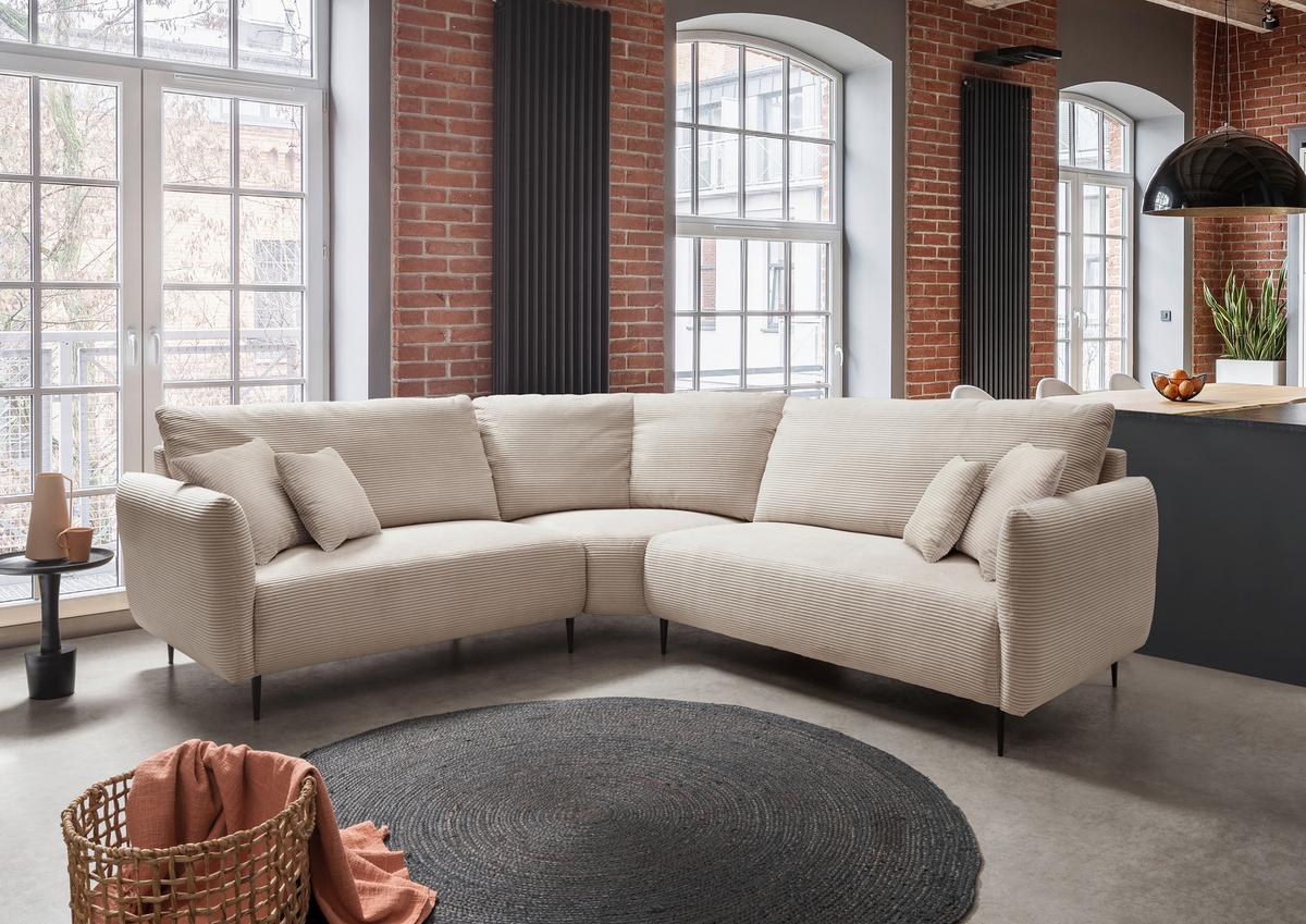 Ecksofa Vanilla Beige S: 256x256 Cm - Beige/Schwarz, Design, Textil (256/256cm) - Livetastic