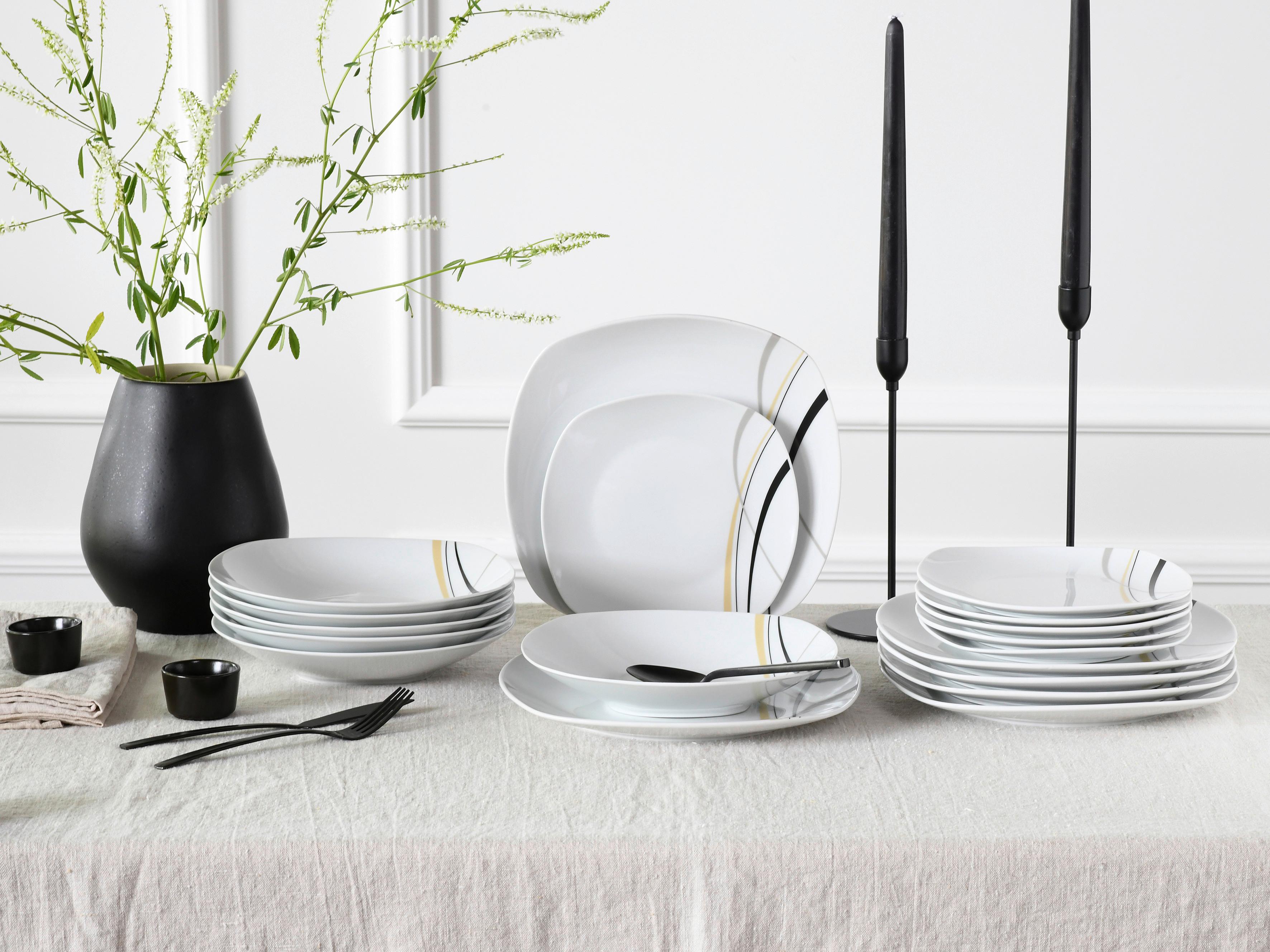 Speisetellerset Square City Line, 18--Teilig., Grau, Weiß - Weiß/Grau, Trend, Keramik - Creatable