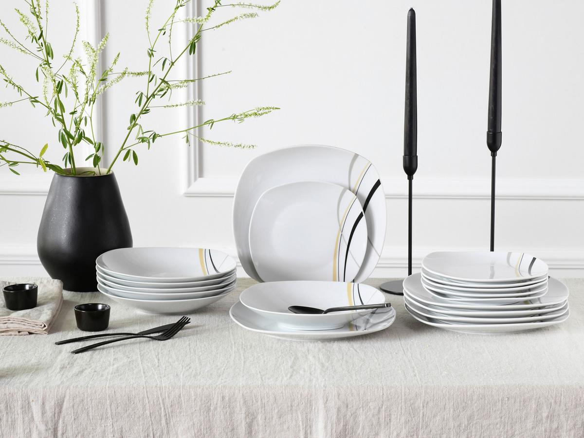 Speisetellerset Square City Line, 18--Teilig., Grau, Weiß - Weiß/Grau, Trend, Keramik - Creatable