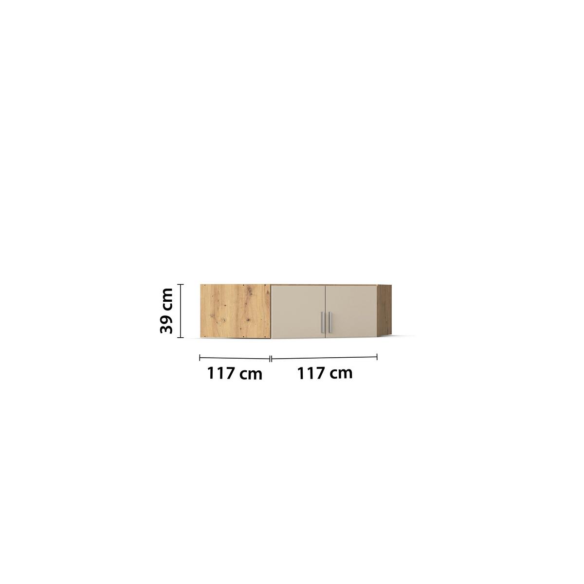 Aufsatzschrank Celle Matt Champagne B: 117 cm - Champagner/Eiche Artisan, Trend, Holzwerkstoff (117/39/54cm)