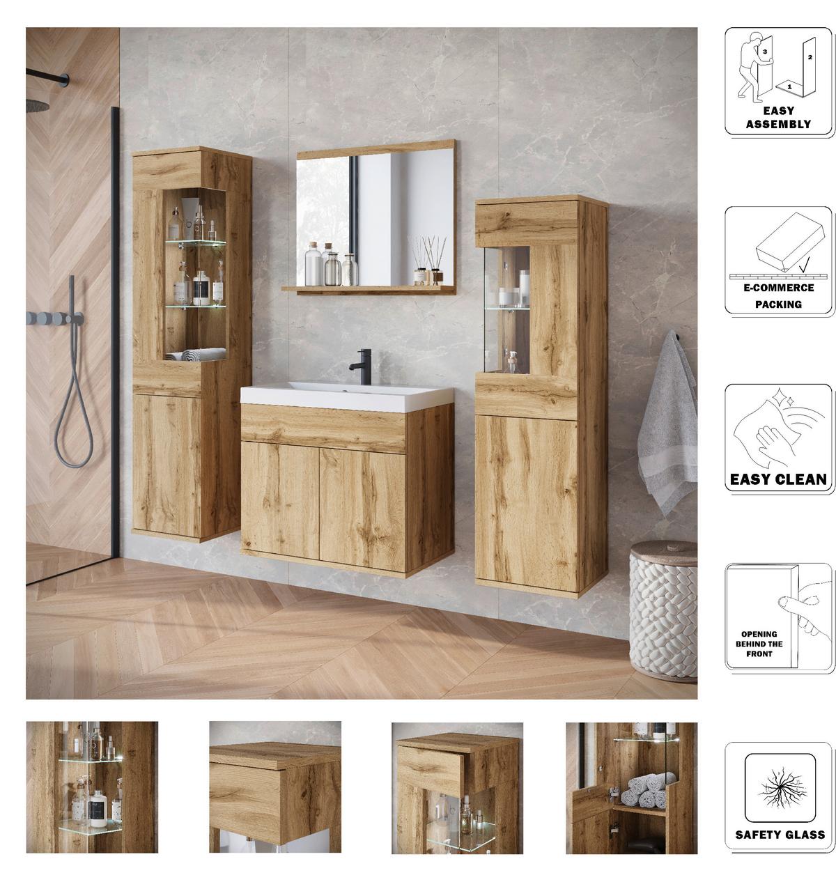Badezimmer Narobi Eiche Wotan B: 120,4 cm - Eiche Wotan/Weiß, Trend, Glas/Keramik (120,4cm) - P & B