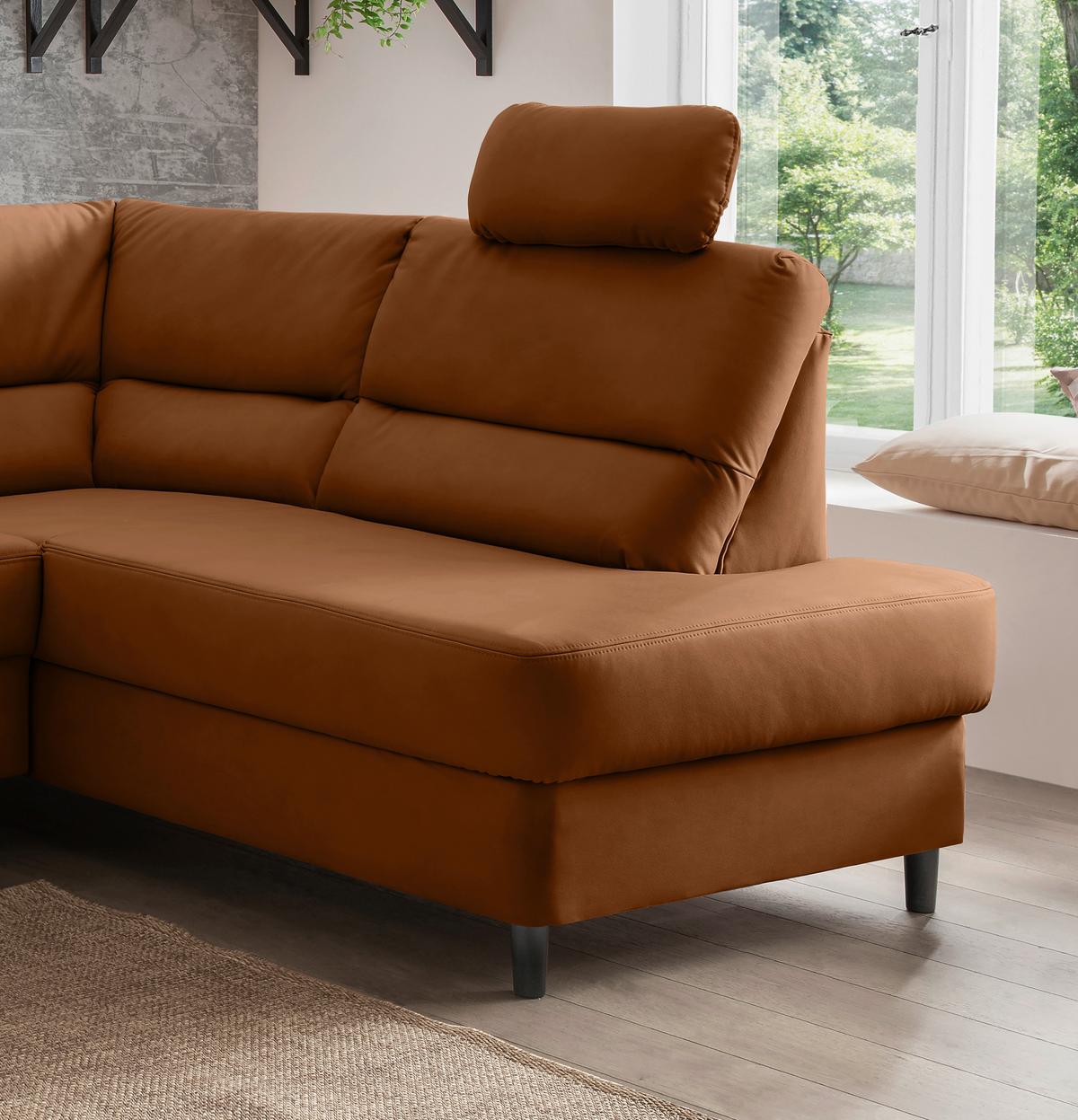 Ecksofa Cavoli, Cognac S: 266x190 cm - Cognac/Schwarz, MODERN, Textil (266/190cm) - Livetastic