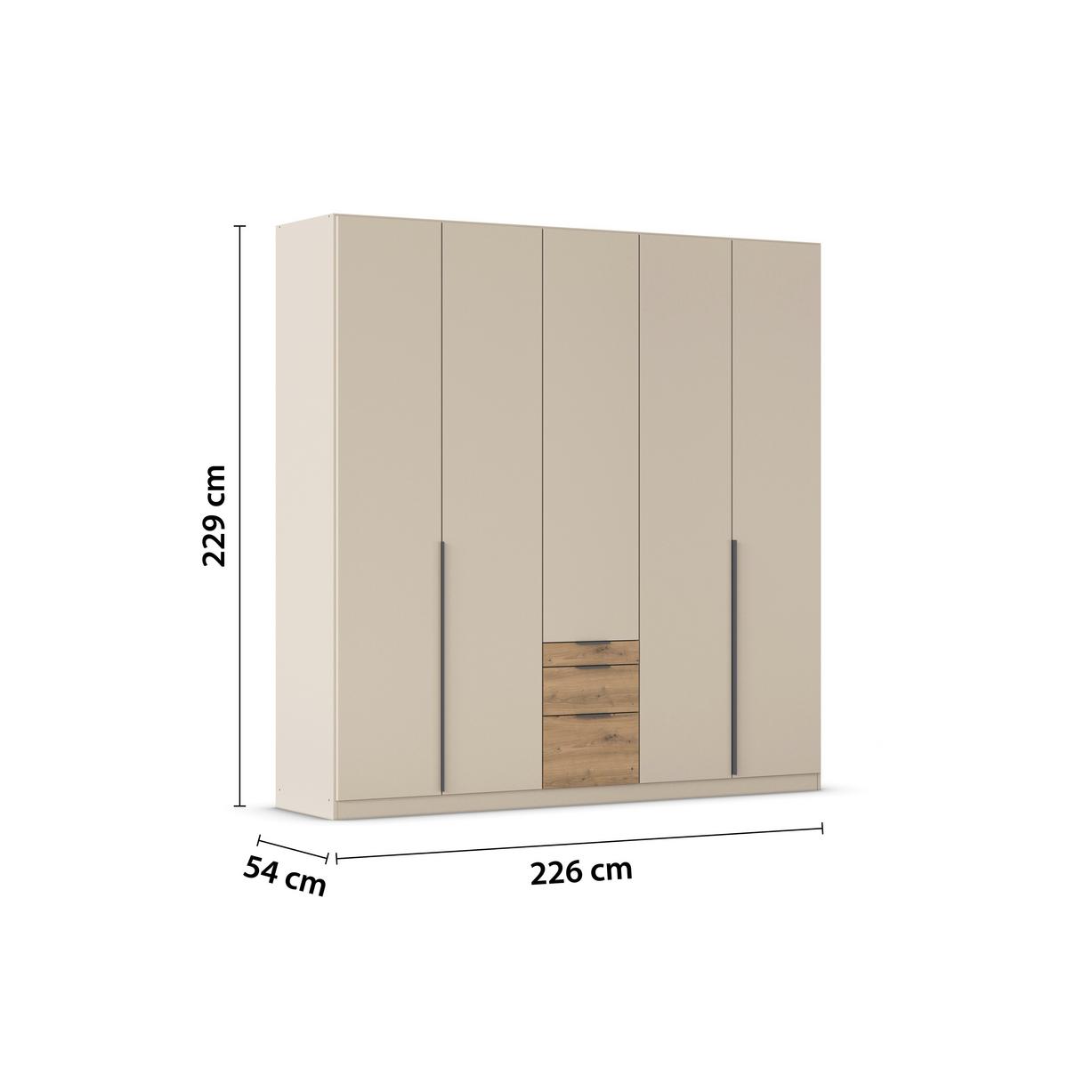 Drehtürenschrank mit Schubladen 226cm Alabama Super Champagner - Champagner/Eichefarben, MODERN, Holzwerkstoff (226/229/54cm)