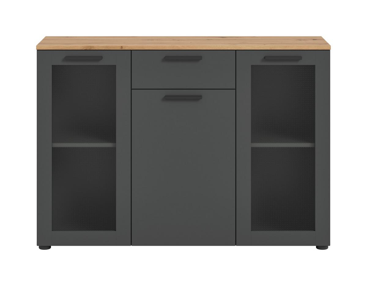 Lowboard Niklas Grau/Eiche Dekor B: 120 cm - Schwarz/Eiche Artisan, Design, Glas/Holzwerkstoff (120/84/38cm) - MID.YOU