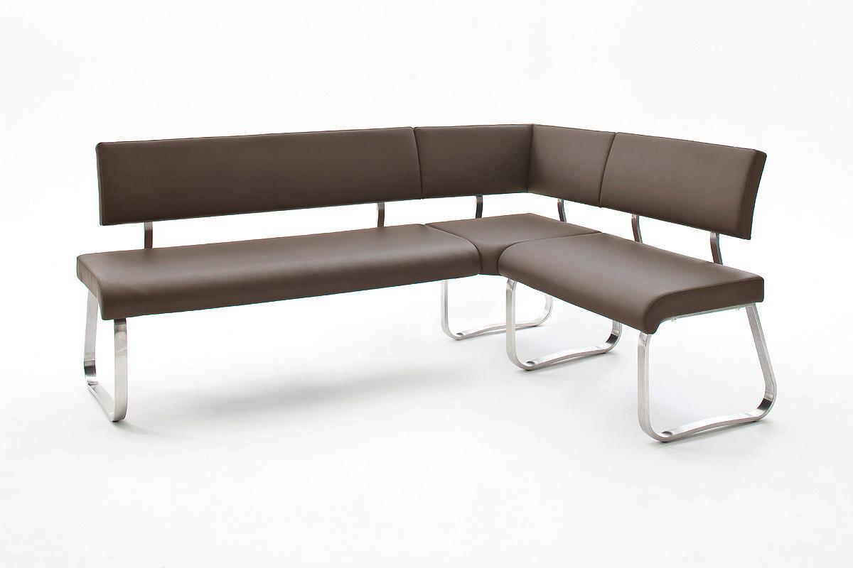 Eckbank Arco Leder Braun B: 200 cm - Edelstahlfarben/Braun, Trend, Leder/Metall (200/150cm)