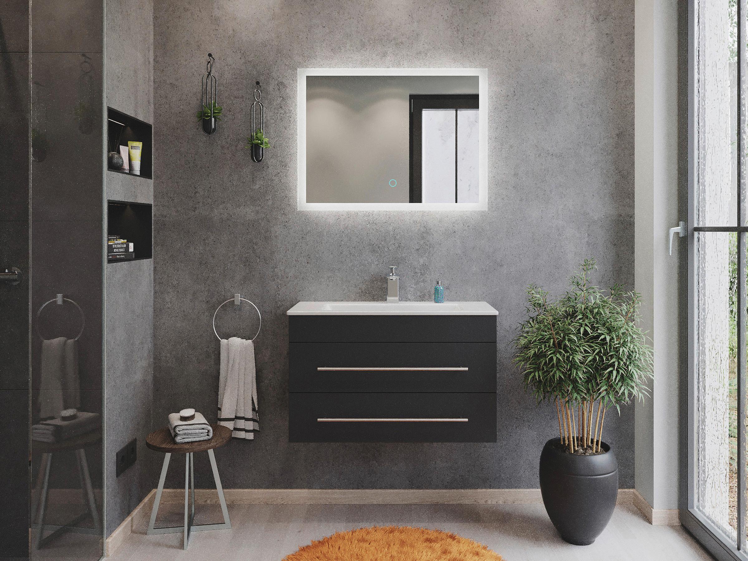 Badezimmer Portus Graphitfarben B: 80,4cm - Graphitfarben/Weiß, MODERN, Keramik/Holzwerkstoff (80,4cm) - MID.YOU