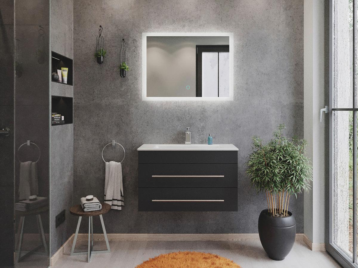 Badezimmer Portus Graphitfarben B: 80,4cm - Graphitfarben/Weiß, MODERN, Keramik/Holzwerkstoff (80,4cm) - MID.YOU