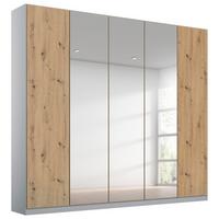 Drehtürenschrank Mit Spiegel 226 cm Alabama Extra Hellgrau - Transparent/Silberfarben, MODERN, Holzwerkstoff (226/229/54cm)