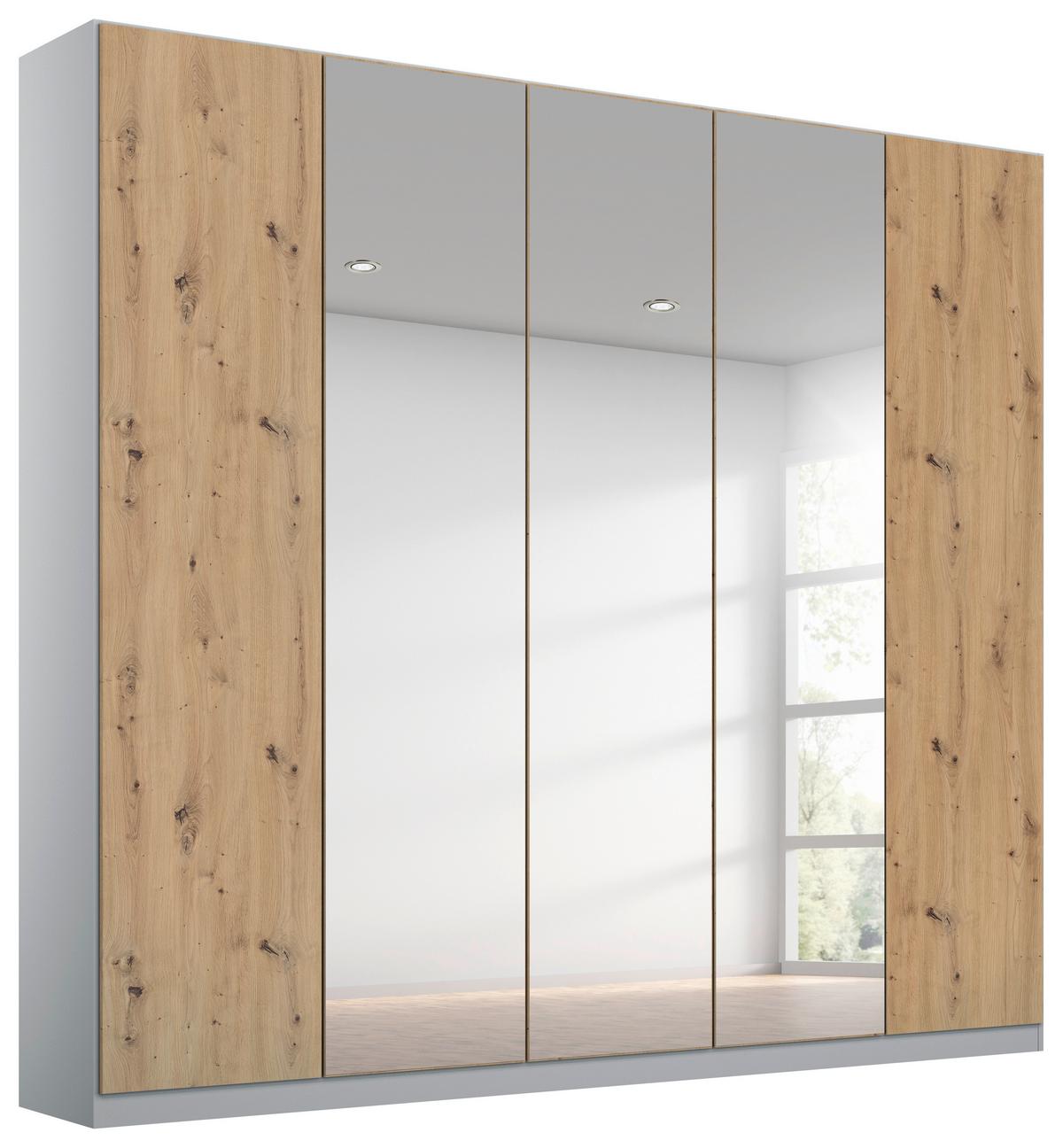 Drehtürenschrank Mit Spiegel 226 cm Alabama Extra Hellgrau - Transparent/Silberfarben, MODERN, Holzwerkstoff (226/229/54cm)