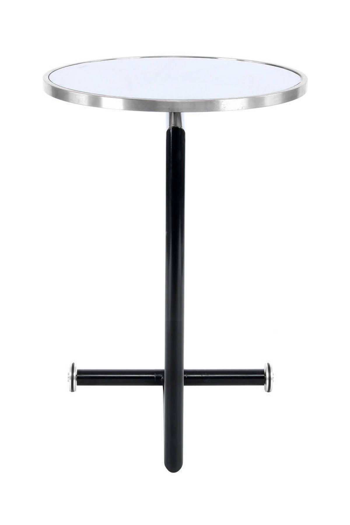 Beistelltisch Rund Servant Silberfarben/Weiß - Silberfarben/Schwarz, Basics, Glas/Metall (46/46/62cm) - Kayoom