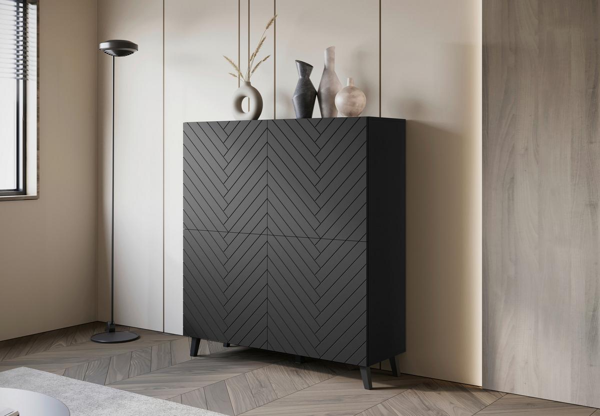Vysoká komoda PHUKET š: 120 cm - čierna, Design, kompozitné drevo/plast (120/132/39,1cm) - Livetastic