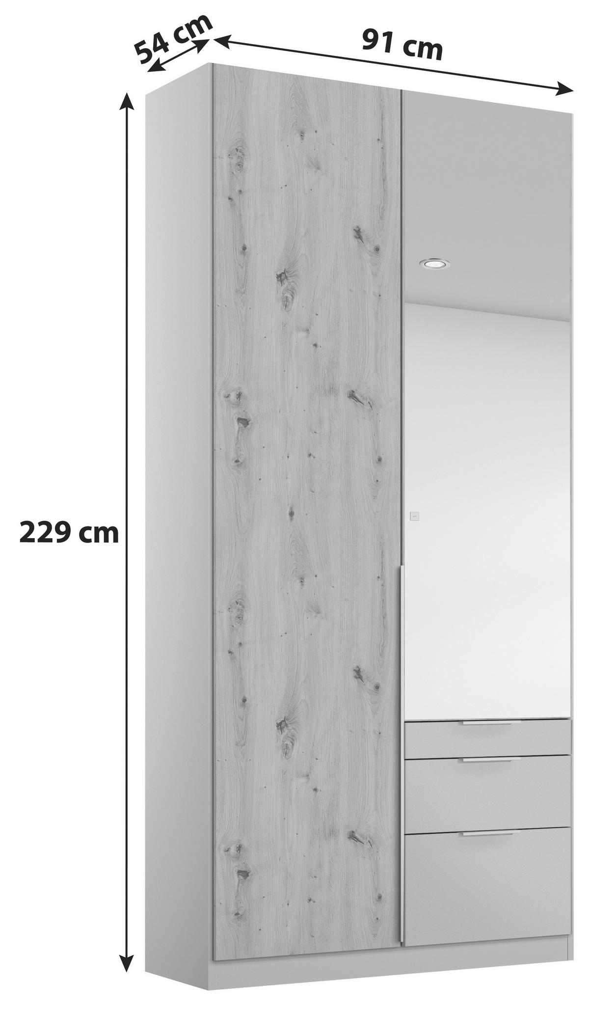 Drehtürenschrank 51cm Alabama Extra, Hellgrau - Transparent/Silberfarben, MODERN, Holzwerkstoff (91/229/54cm)