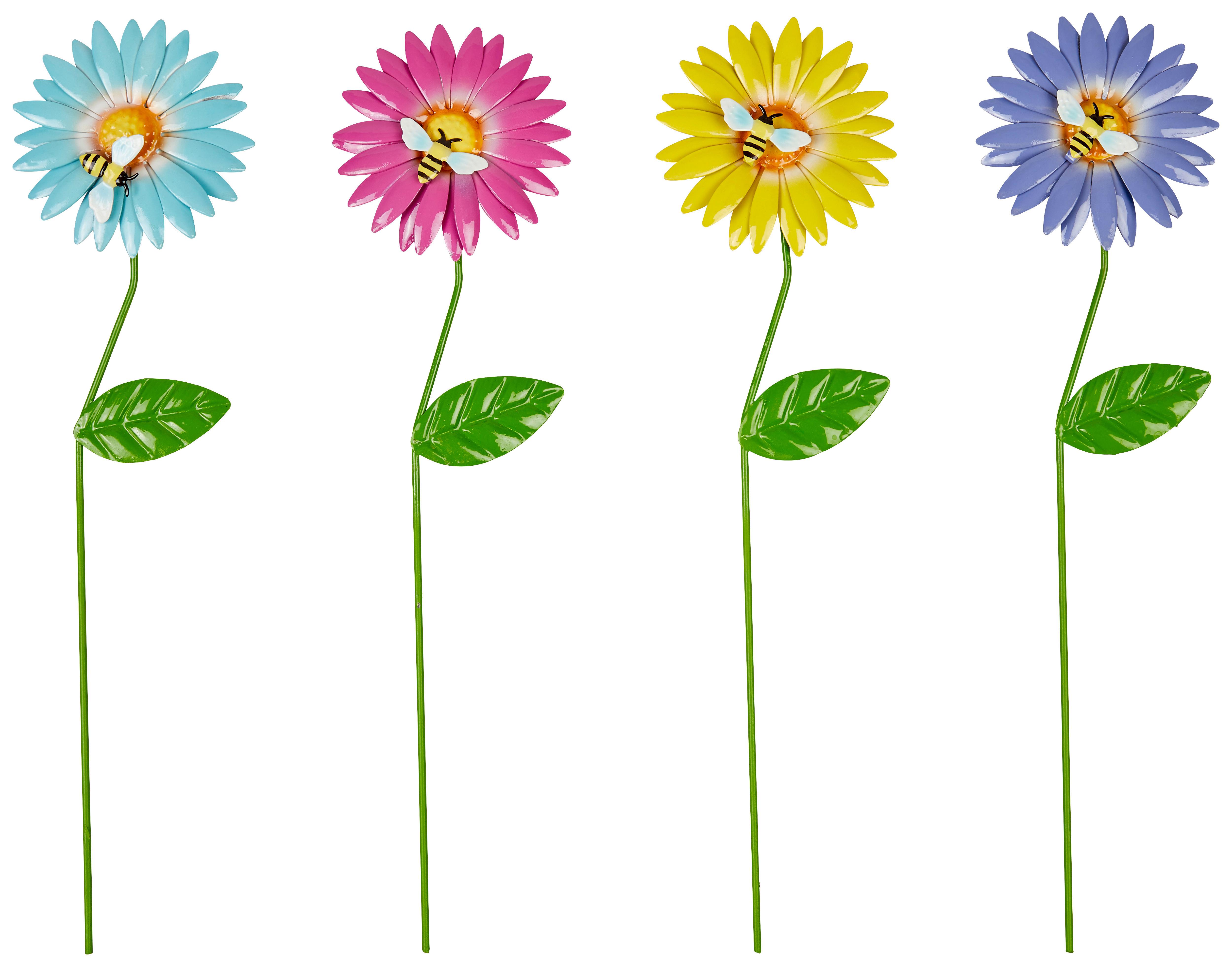 Gartenstecker Fidel Blume Multicolor H: 38 cm - Blau/Pink, KONVENTIONELL, Metall (9/38/2cm) - Luca Bessoni