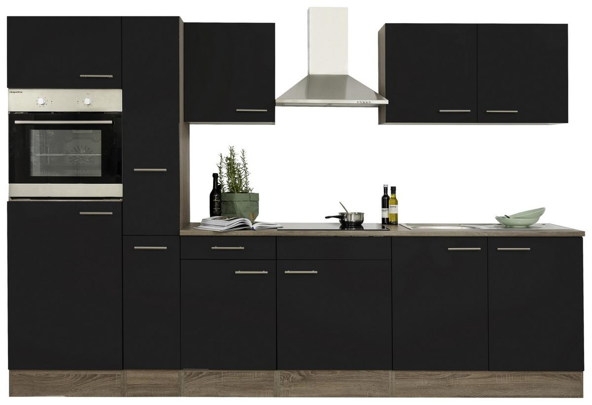 Küchenzeile mit Geräten B: 300 cm Schwarz/Eiche Dekor - Eichefarben/Schwarz, Design, Holzwerkstoff (300cm) - Respekta