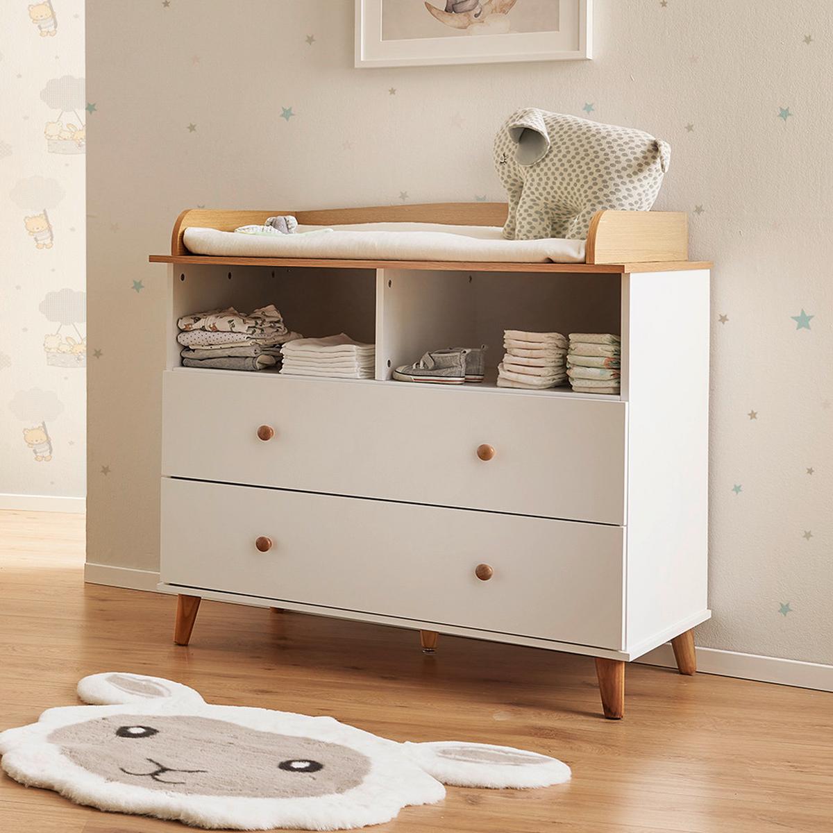 Prebaľovacia komoda LOU prírodná a biela - biela/farba borovice, Modern, drevo (98/98/60cm) - Bessagi Kids
