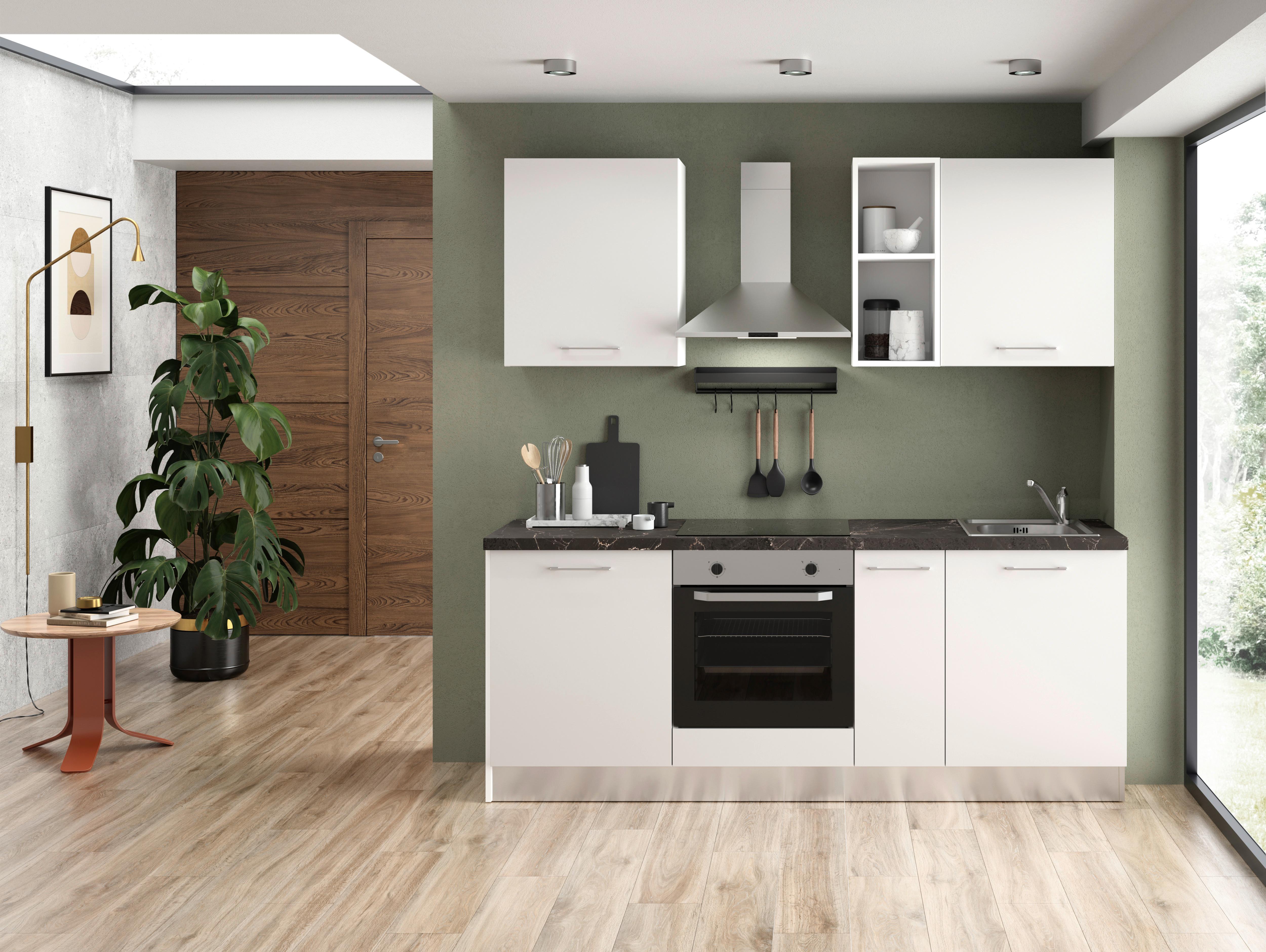 Küchenzeile All In Mit Kühlschrank 210 cm Weiß - LIFESTYLE (210cm) - MID.YOU