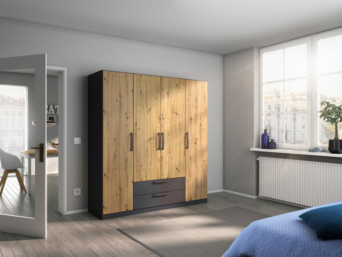 Drehtürenschrank Style-Up Eiche Artisan/Grau B: 181cm - Eiche Artisan/Grau, MODERN, Holzwerkstoff (181/197/54cm) - Rauch Möbel