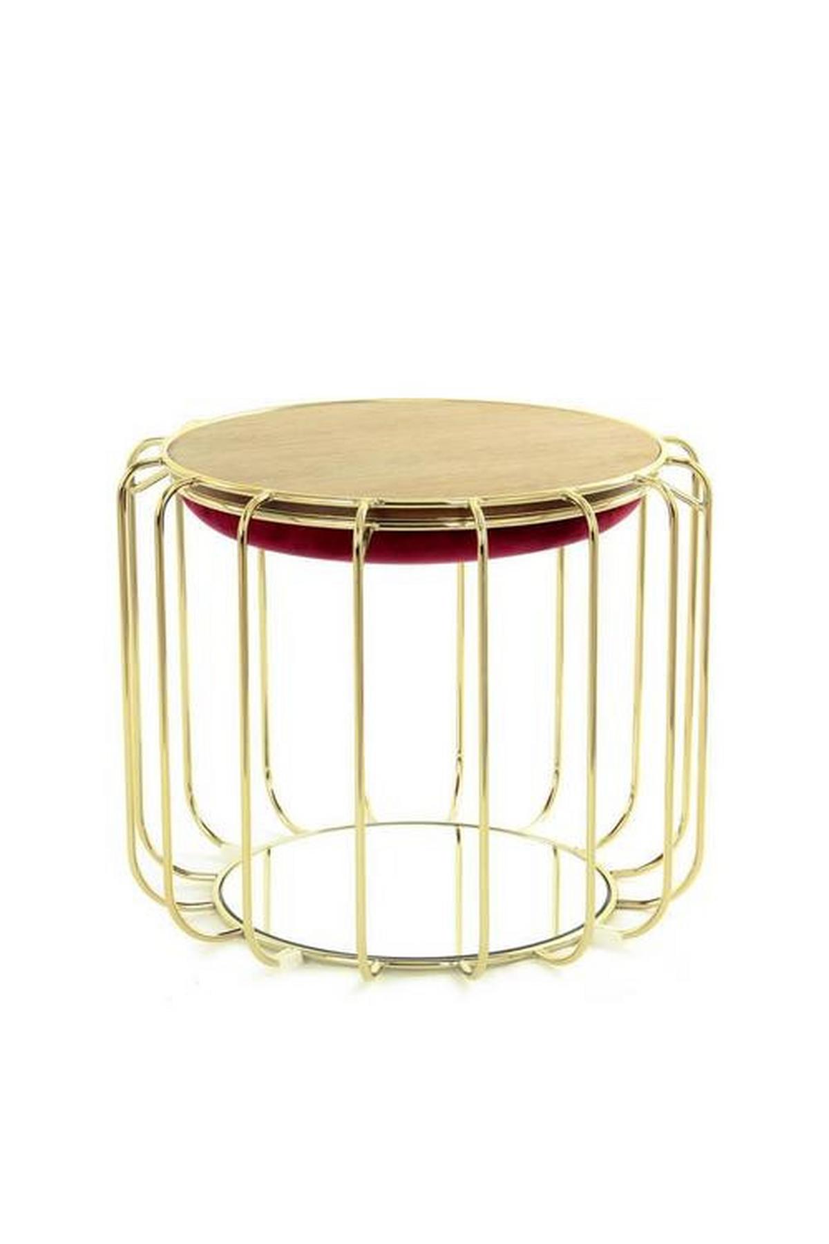 Beistelltisch/pouf 2 In 1 Comfortable Gold/rot - Rot/Goldfarben, Basics, Glas/Holzwerkstoff (50/50/45cm) - Kayoom