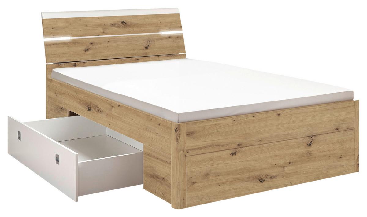 Stauraumbett Mit Beleuchtung 140x200 Cm Mars Eiche Dekor - Schwarz/Weiß, KONVENTIONELL, Holzwerkstoff (140/200cm) - MID.YOU