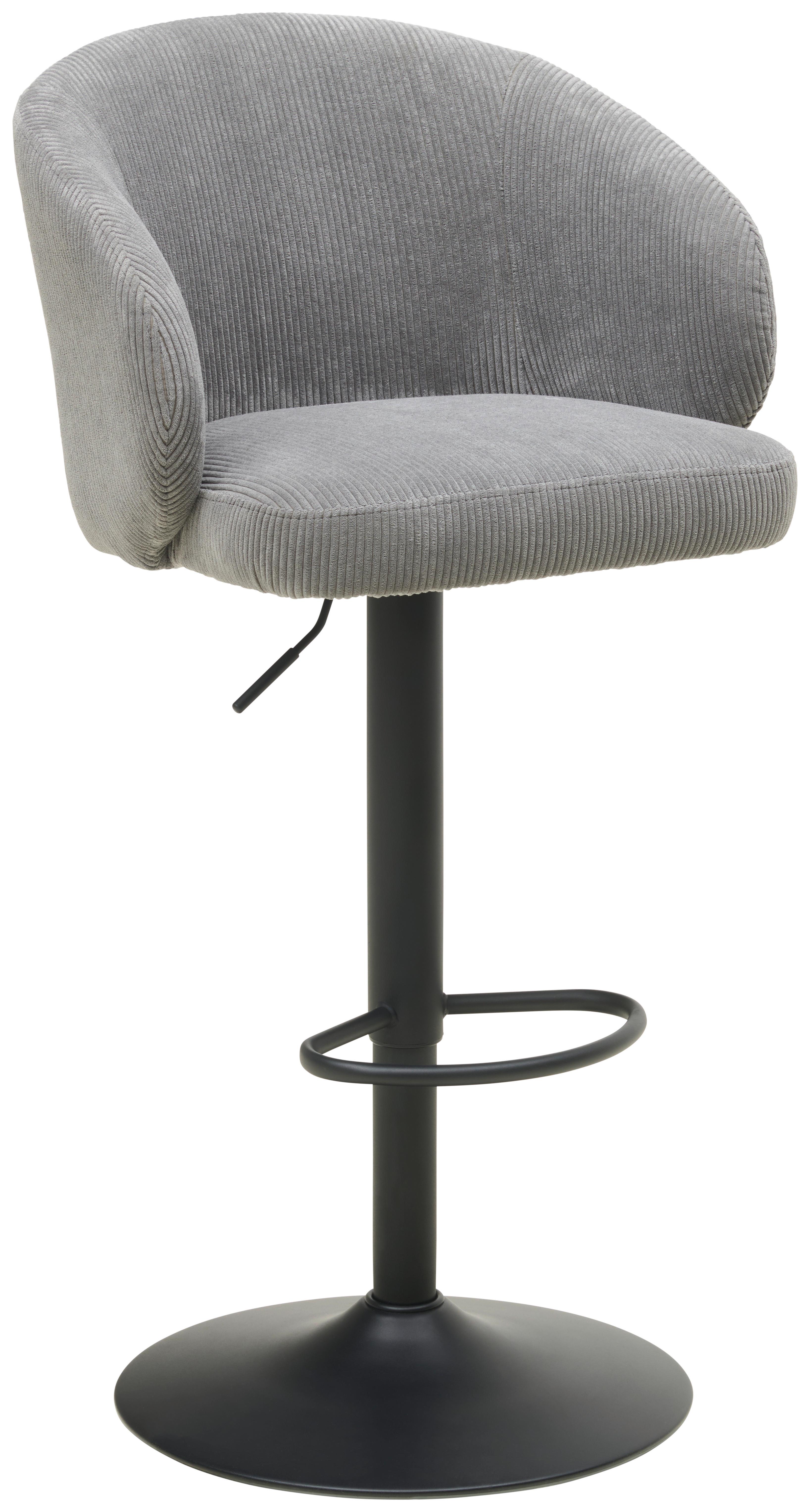 Barhocker höhenverstellbar mit Lehne Wisal Cord Grau - Schwarz/Grau, KONVENTIONELL, Textil/Metall (54/91-112/52cm) - MID.YOU