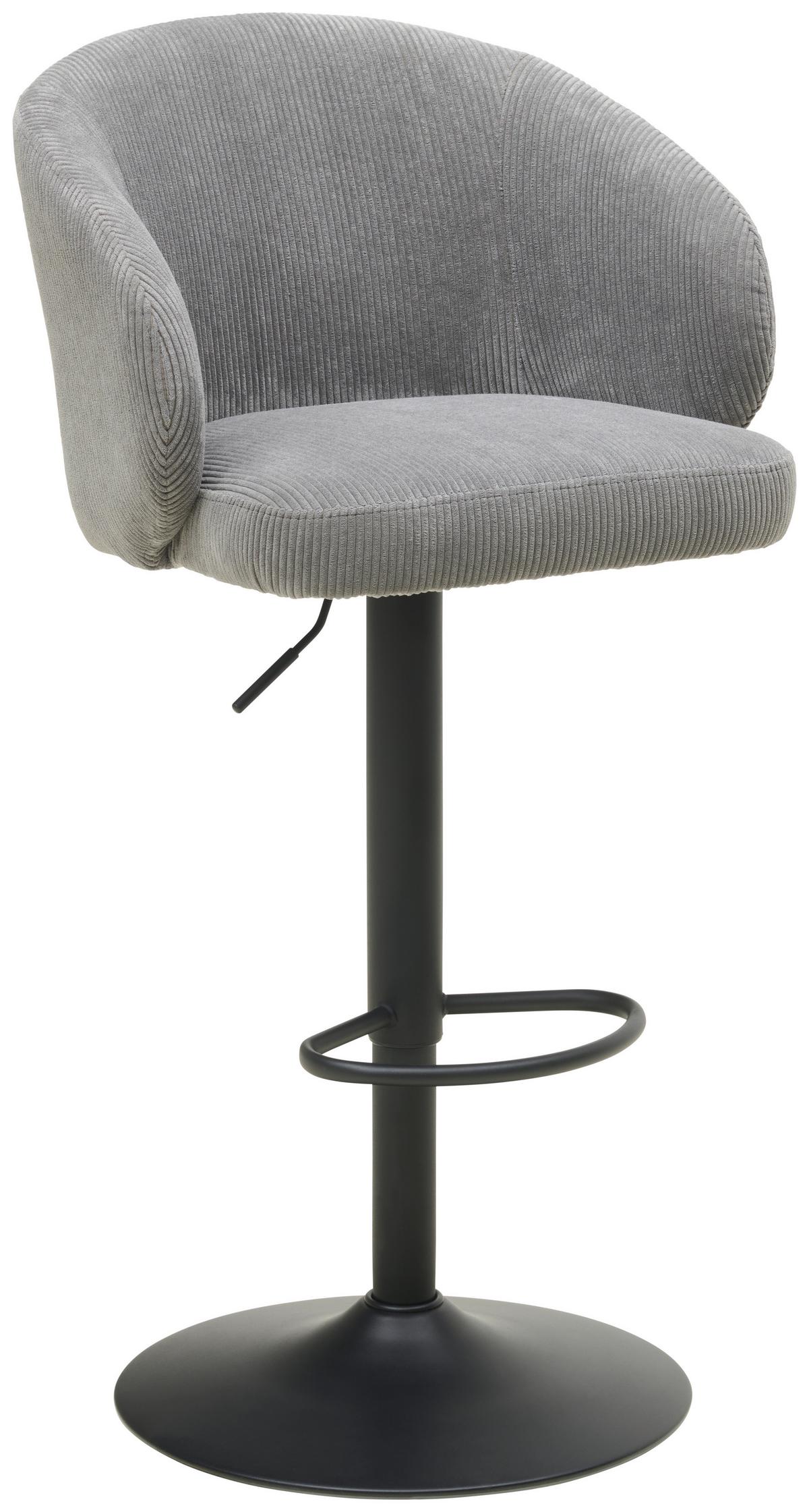 Barhocker höhenverstellbar mit Lehne Wisal Cord Grau - Schwarz/Grau, KONVENTIONELL, Textil/Metall (54/91-112/52cm) - MID.YOU