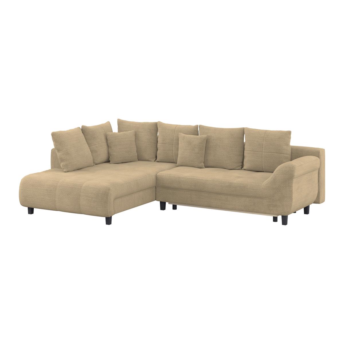 Ecksofa mit Schlaffunktion Mendoza New Chenille 309x197cm - Beige/Schwarz, KONVENTIONELL, Textil (197/309cm) - Ondega