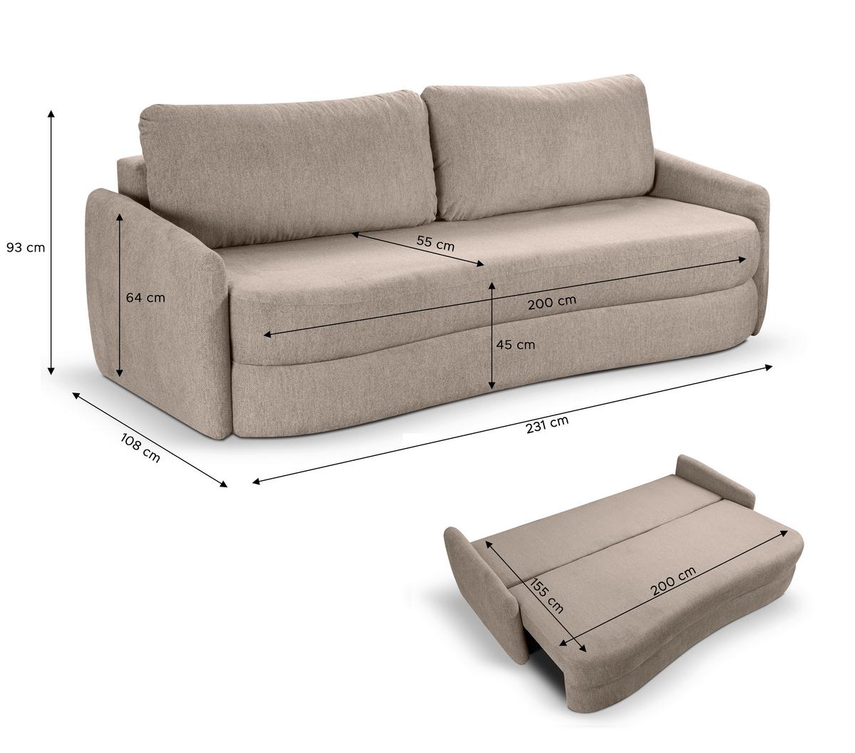 Schlafsofa Diana Beige B: 231cm - Beige/Schwarz, Basics, Holz/Textil (231/93/108cm) - MID.YOU