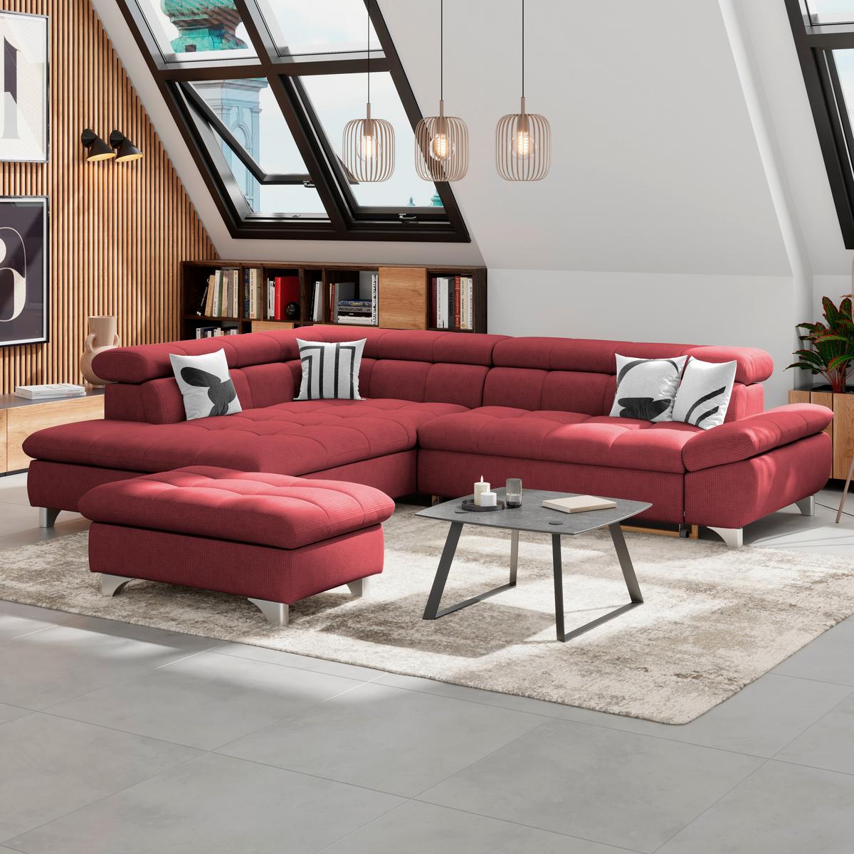 Rohová sedačka GEMINI, ľavá, bordová ženilka - bordová/chrómová, Konventionell, kov/textil (234/312cm)