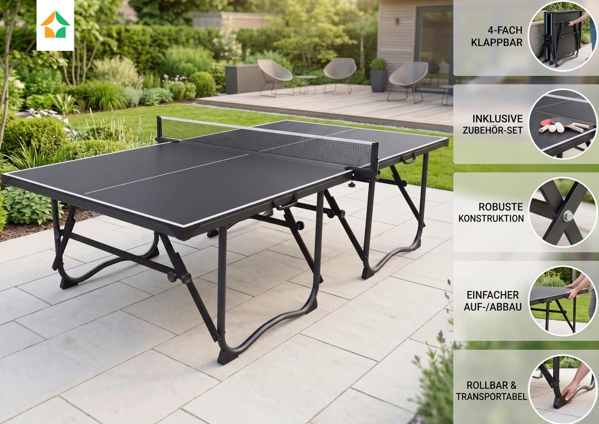 Tischtennistisch klappbar - Schwarz, Basics, Holzwerkstoff (274/152,5/76cm) - Prestige Home