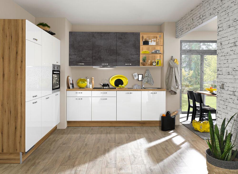 Einbauküchen Pn 220 Frei Planbar Modernes Design - Weiß Hochglanz/Eichefarben, Holzwerkstoff - Pino