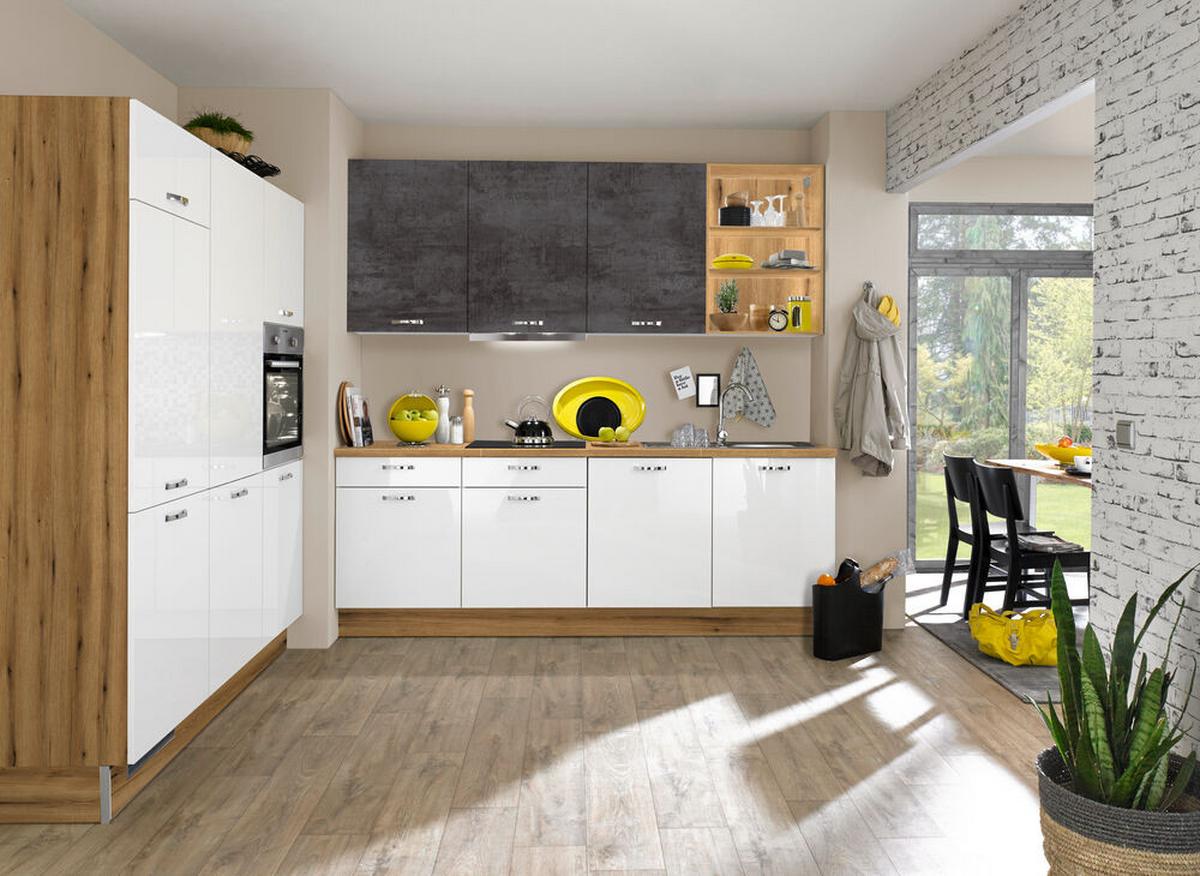 Einbauküchen Pn 220 Frei Planbar Modernes Design - Weiß Hochglanz/Eichefarben, Holzwerkstoff - Pino