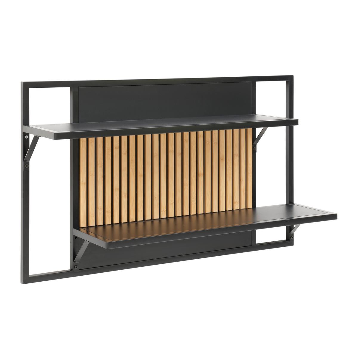Nástenný regál MADRID - čierna/farba duba, Modern, kov/drevo (100/60/25cm) - Mömax